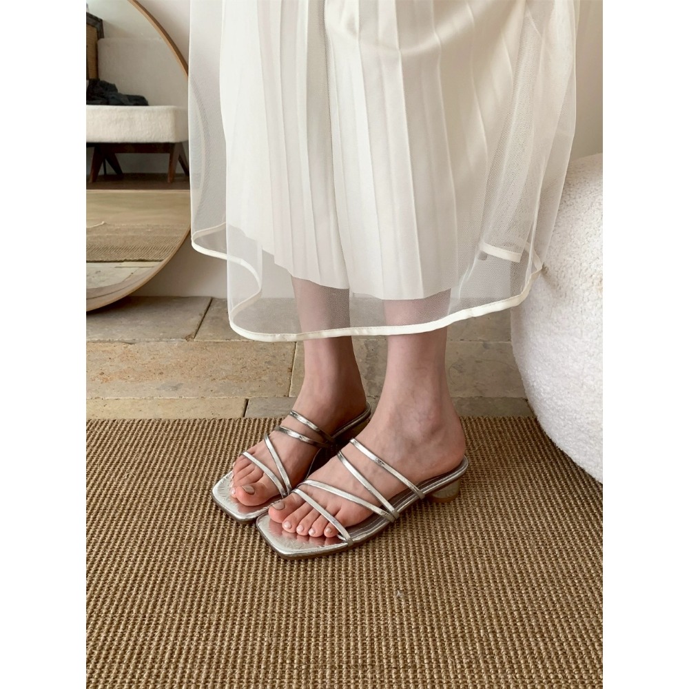 細帶涼鞋 方頭拖鞋 氣質高跟鞋 銀色涼鞋 米白涼鞋 裸粉色 涼感鞋 夏日穿搭 顯腳白 女神鞋 氣質百搭 約會鞋G5026-細節圖10