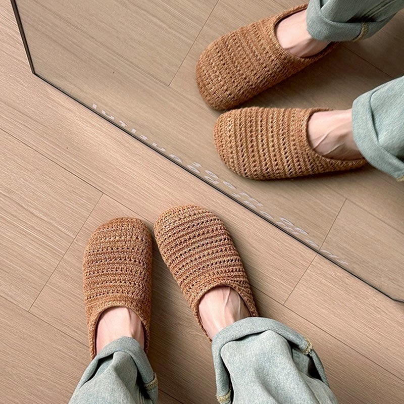 編織懶人鞋 透氣平底鞋 編織便鞋 休閒懶人鞋 文青手工鞋 夏日涼爽鞋 棉麻風鞋 百搭舒適鞋 編織拖鞋風 麻編鞋G9704-細節圖5