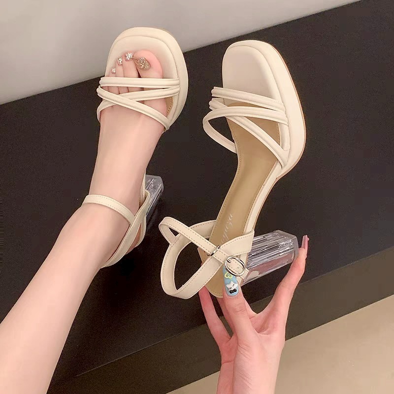 透明粗跟 涼鞋 女 高跟鞋 羅馬涼鞋 百搭 黑色涼鞋 一字帶鞋 韓系高跟鞋 顯瘦鞋 氣質女鞋 約會鞋 T-20-細節圖7