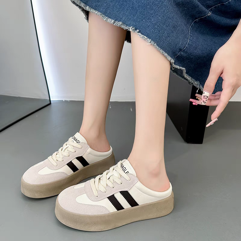 大尺碼42 懶人帆布鞋 女穆勒鞋 厚底小白鞋 增高拖鞋 韓系百搭潮鞋 學生鞋 軟底休閒懶人鞋 運動風涼拖 透氣好走-細節圖3