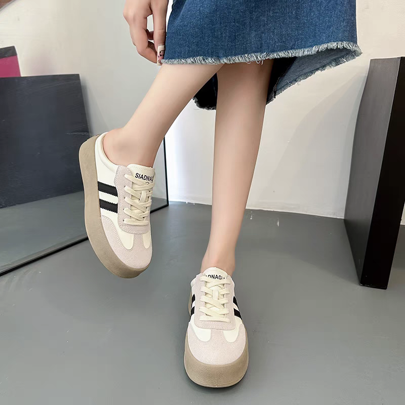 大尺碼42 懶人帆布鞋 女穆勒鞋 厚底小白鞋 增高拖鞋 韓系百搭潮鞋 學生鞋 軟底休閒懶人鞋 運動風涼拖 透氣好走-細節圖5