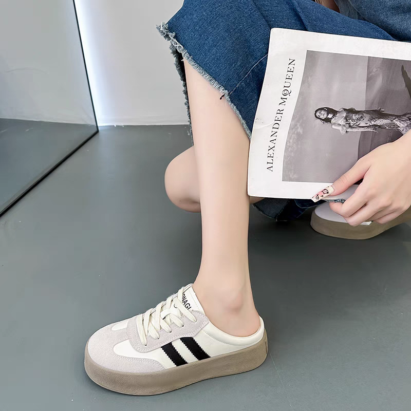 大尺碼42 懶人帆布鞋 女穆勒鞋 厚底小白鞋 增高拖鞋 韓系百搭潮鞋 學生鞋 軟底休閒懶人鞋 運動風涼拖 透氣好走-細節圖6