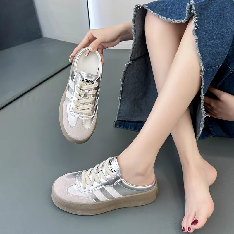 大尺碼42 懶人帆布鞋 女穆勒鞋 厚底小白鞋 增高拖鞋 韓系百搭潮鞋 學生鞋 軟底休閒懶人鞋 運動風涼拖 透氣好走-細節圖8