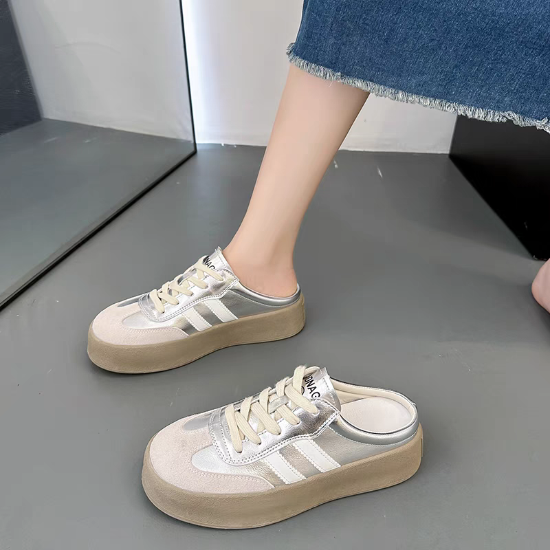 大尺碼42 懶人帆布鞋 女穆勒鞋 厚底小白鞋 增高拖鞋 韓系百搭潮鞋 學生鞋 軟底休閒懶人鞋 運動風涼拖 透氣好走-細節圖9