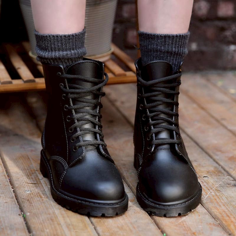 大尺碼44 雨靴 女 防水靴 馬丁靴 雨天靴 工作靴 學生雨鞋 長筒雨靴 黑色雨靴 軍靴風雨鞋 厚底防滑雨靴 Y829-細節圖3