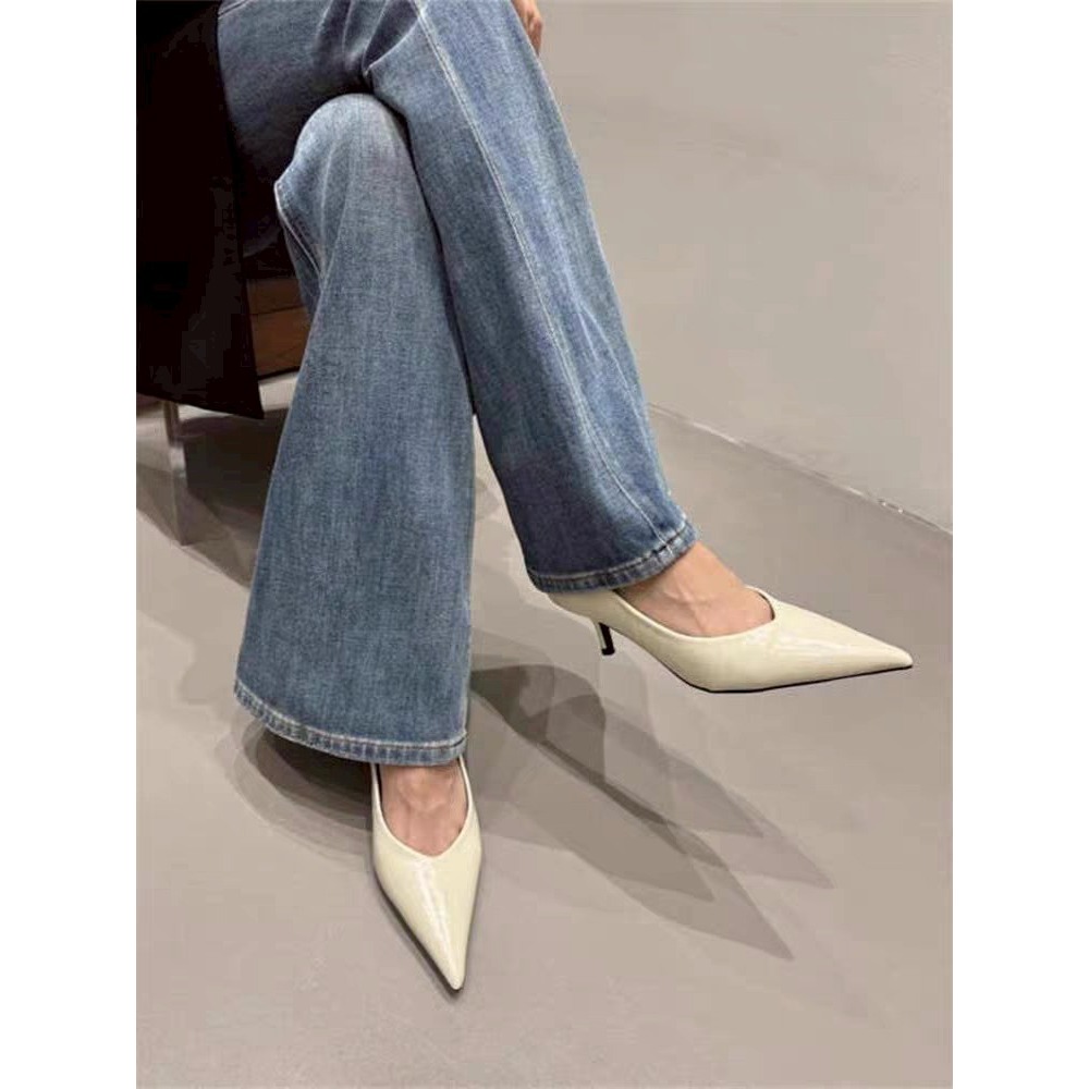 尖頭高跟鞋 女鞋 通勤小跟鞋 OL氣質鞋 百搭黑白 咖啡色跟鞋 穩跟上班鞋 正裝尖頭鞋 韓系通勤鞋 女生約會鞋G3228-細節圖3