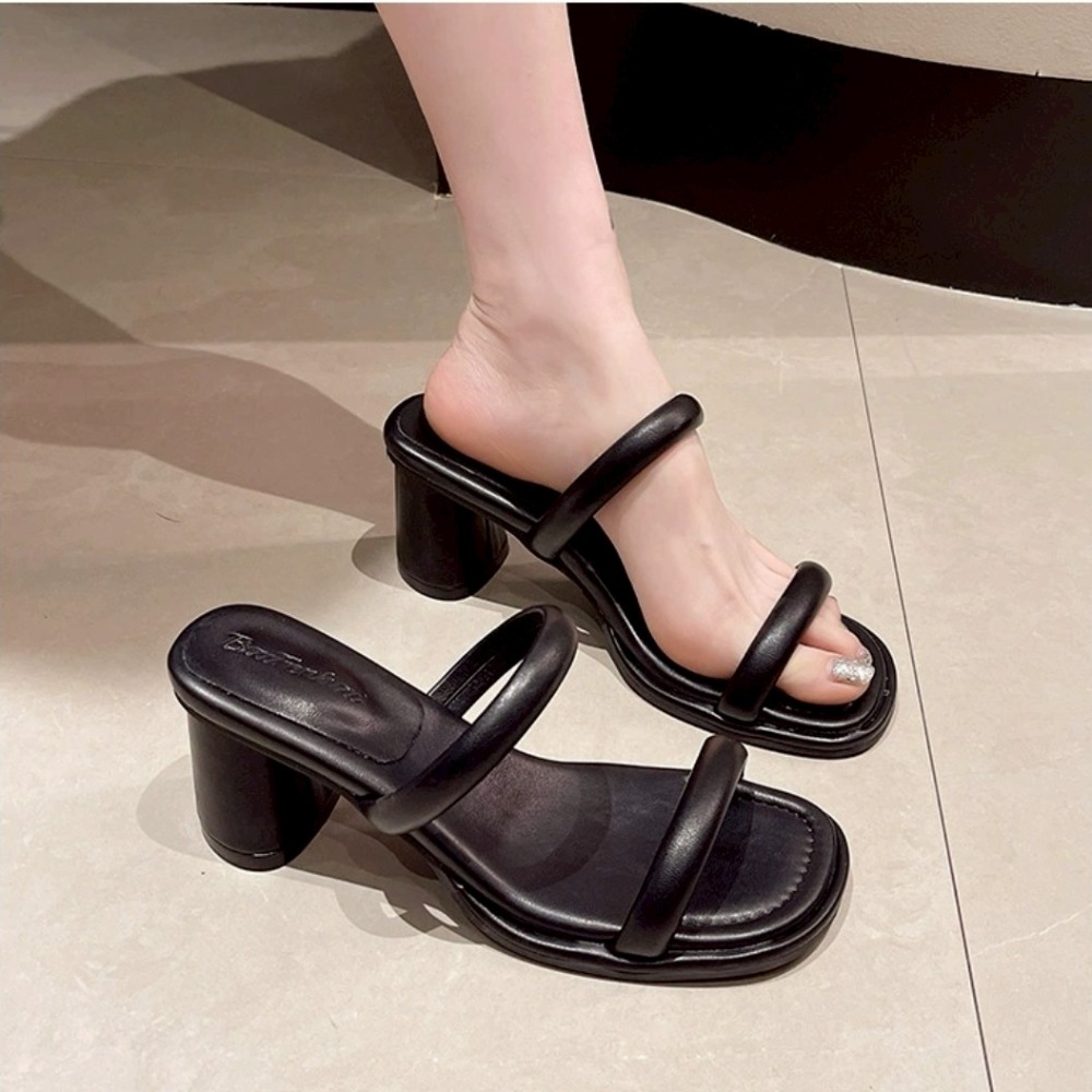 粗跟涼鞋 厚底拖鞋 女神涼鞋 韓系高跟鞋 氣質穿搭 百搭女鞋 銀色涼鞋 黑色高跟 鏤空涼鞋 日常鞋款 不磨腳 AC127-細節圖8