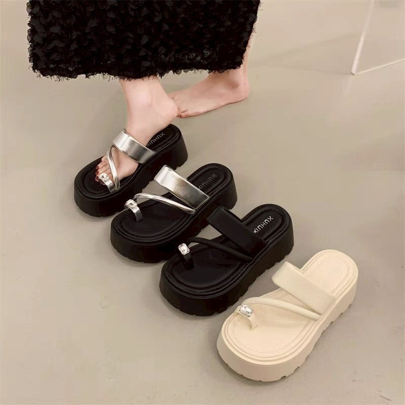 厚底涼鞋 增高拖鞋 女生厚底鞋 顯腿長 銀色涼鞋 黑色涼鞋 米白拖鞋 厚底夾腳鞋 韓系時尚 女神穿搭 不磨腳 G7318-細節圖2