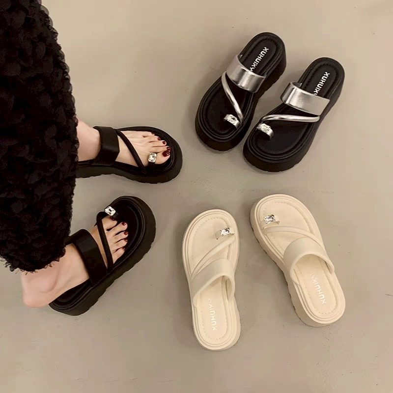 厚底涼鞋 增高拖鞋 女生厚底鞋 顯腿長 銀色涼鞋 黑色涼鞋 米白拖鞋 厚底夾腳鞋 韓系時尚 女神穿搭 不磨腳 G7318-細節圖3