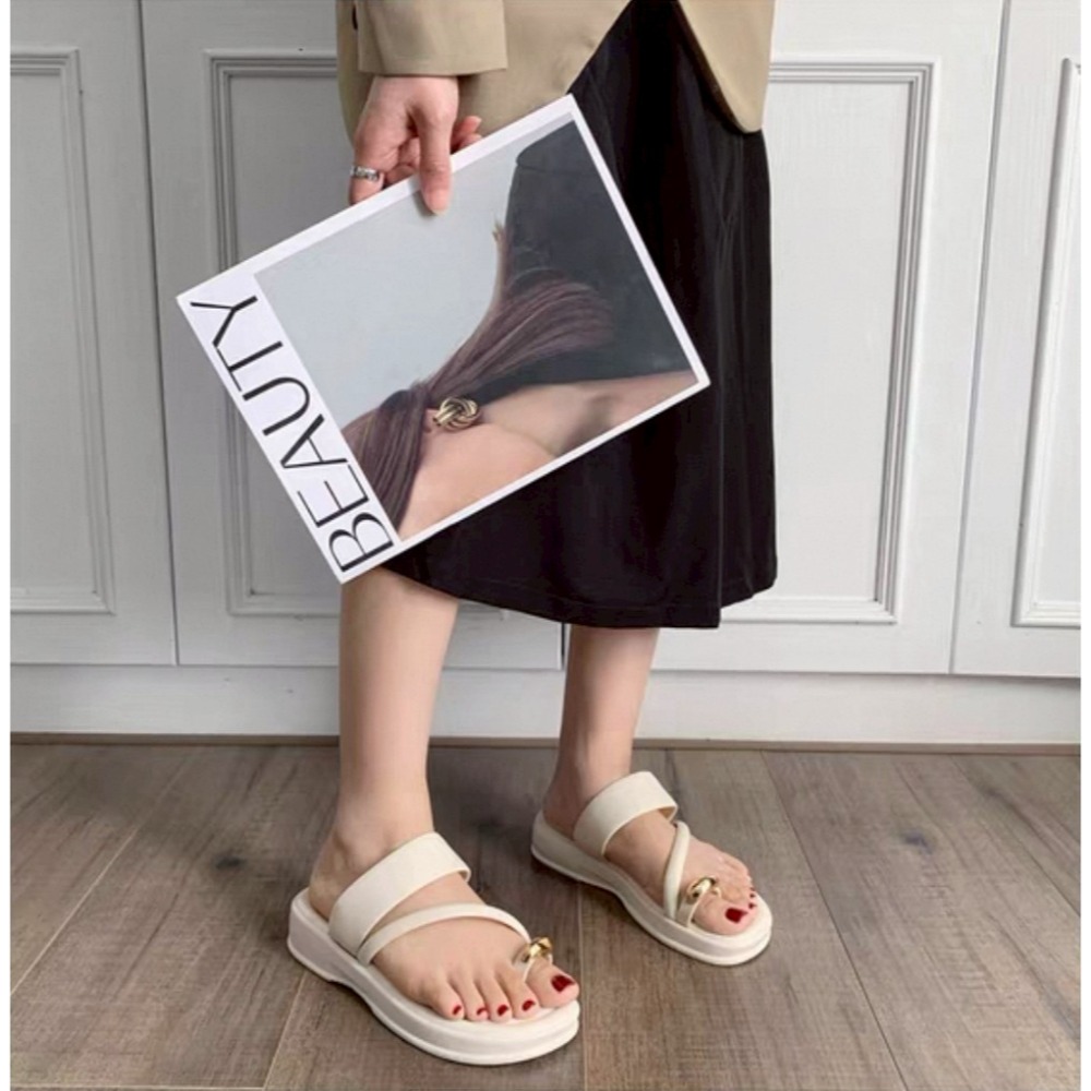 全防水拖鞋 防水涼鞋 厚底拖鞋 金屬環拖鞋 女涼拖鞋 韓系夾腳鞋 百搭女鞋 夏天拖鞋 顯瘦拖鞋 防滑鞋 QQ8089-細節圖3