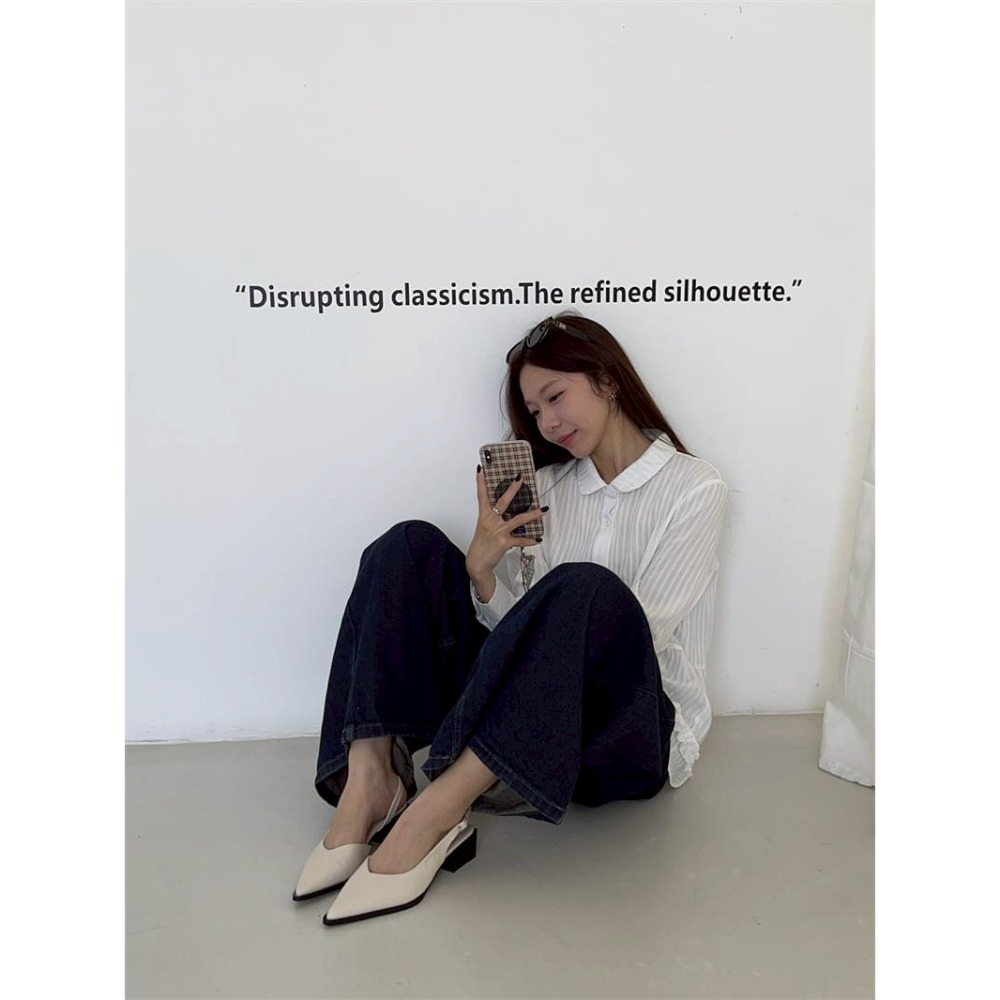 尖頭涼鞋 後空高跟鞋 通勤高跟鞋 設計感女鞋 氣質高跟鞋 百搭女鞋 小香風 夏季高跟鞋 尖頭鞋 低跟涼鞋 G8874-細節圖2