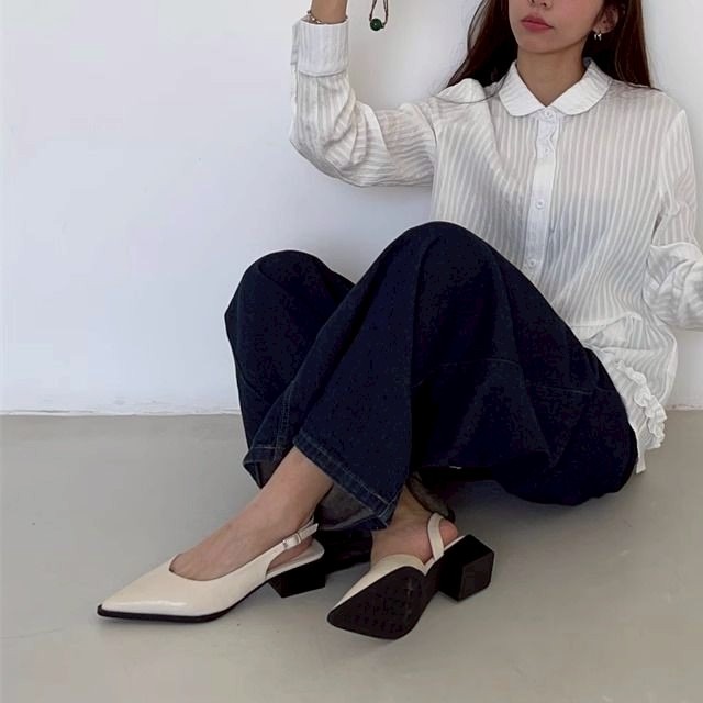 尖頭涼鞋 後空高跟鞋 通勤高跟鞋 設計感女鞋 氣質高跟鞋 百搭女鞋 小香風 夏季高跟鞋 尖頭鞋 低跟涼鞋 G8874-細節圖4