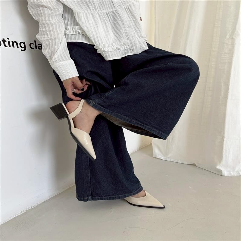 尖頭涼鞋 後空高跟鞋 通勤高跟鞋 設計感女鞋 氣質高跟鞋 百搭女鞋 小香風 夏季高跟鞋 尖頭鞋 低跟涼鞋 G8874-細節圖5