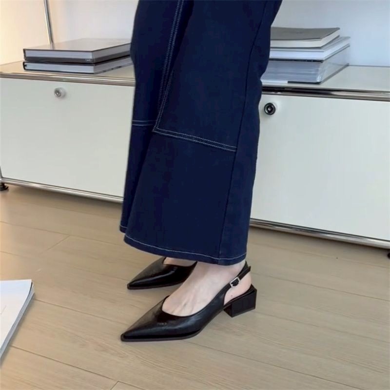 尖頭涼鞋 後空高跟鞋 通勤高跟鞋 設計感女鞋 氣質高跟鞋 百搭女鞋 小香風 夏季高跟鞋 尖頭鞋 低跟涼鞋 G8874-細節圖7