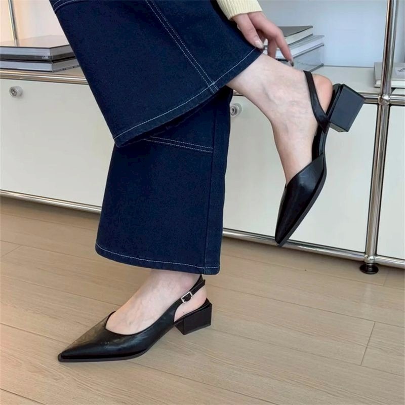 尖頭涼鞋 後空高跟鞋 通勤高跟鞋 設計感女鞋 氣質高跟鞋 百搭女鞋 小香風 夏季高跟鞋 尖頭鞋 低跟涼鞋 G8874-細節圖8