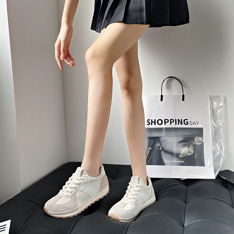 復古運動鞋 韓系跑步鞋 百搭球鞋 休閒女鞋 厚底增高 輕量好走 女生慢跑鞋 軟底緩震 氣墊鞋 懶人穿搭 白色球鞋B882-細節圖3