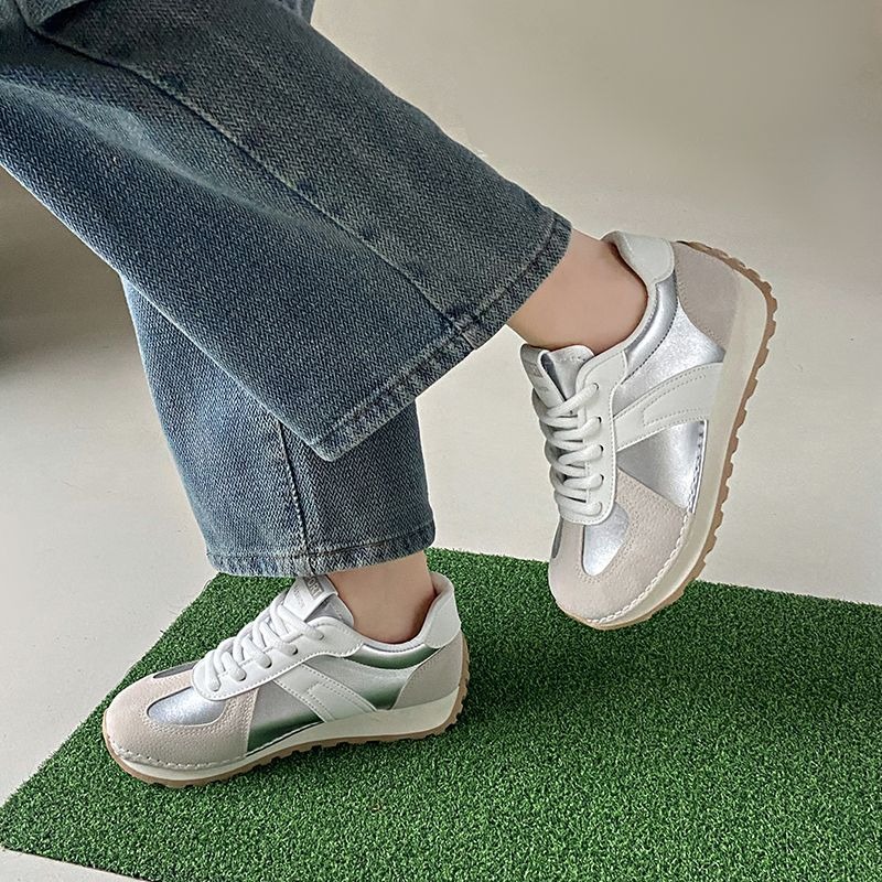 復古運動鞋 韓系跑步鞋 百搭球鞋 休閒女鞋 厚底增高 輕量好走 女生慢跑鞋 軟底緩震 氣墊鞋 懶人穿搭 白色球鞋B882-細節圖5