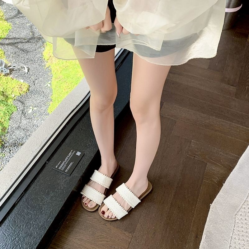 大尺碼42❤️編織拖鞋 文青拖鞋 雙帶涼鞋 氣質女鞋 大尺碼拖鞋 夏季涼鞋 ins風 拖鞋女 棉麻風 日系穿搭 2732-細節圖4