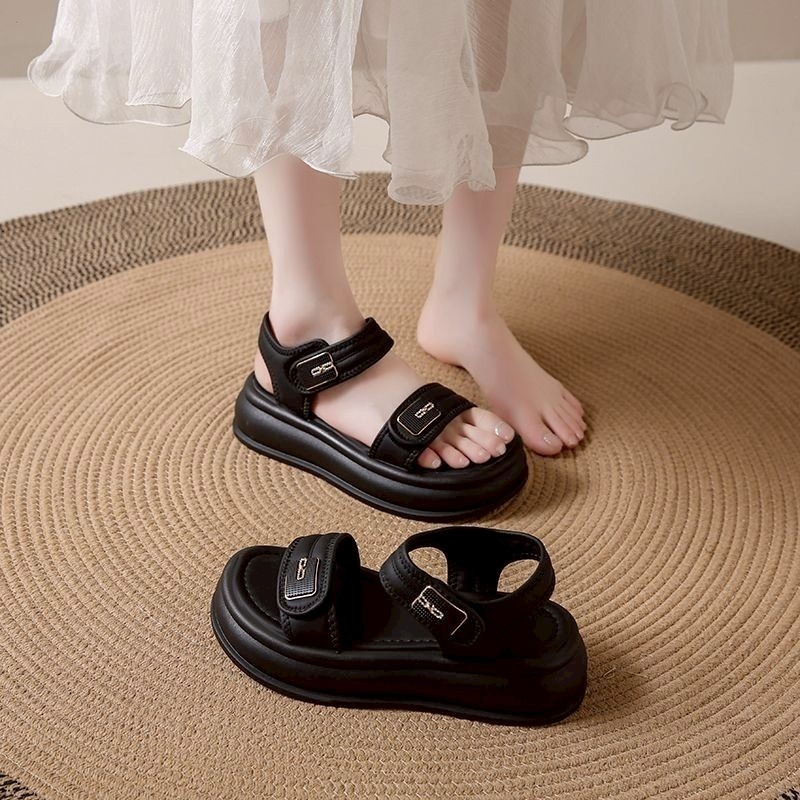 厚底涼鞋 魔鬼氈 女 涼鞋女 夏天女鞋 韓系女鞋 休閒鞋 百搭鞋 懶人鞋 軟底鞋 增高 涼拖鞋 大尺碼涼鞋 6225A-細節圖4