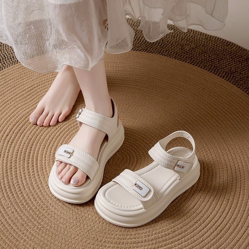 厚底涼鞋 魔鬼氈 女 涼鞋女 夏天女鞋 韓系女鞋 休閒鞋 百搭鞋 懶人鞋 軟底鞋 增高 涼拖鞋 大尺碼涼鞋 6225A-細節圖6