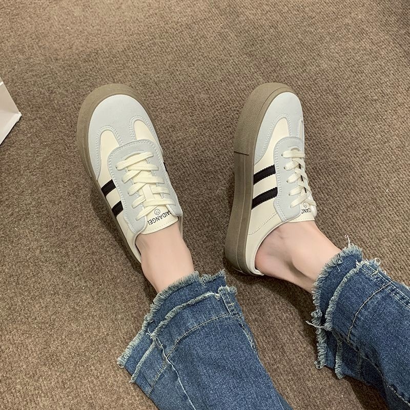 懶人鞋 穆勒鞋 女 厚底帆布鞋 韓系小白鞋 後踩帆布鞋 板鞋 百搭女鞋 增高鞋 學生鞋 厚底懶人鞋 透氣休閒鞋 6752-細節圖3