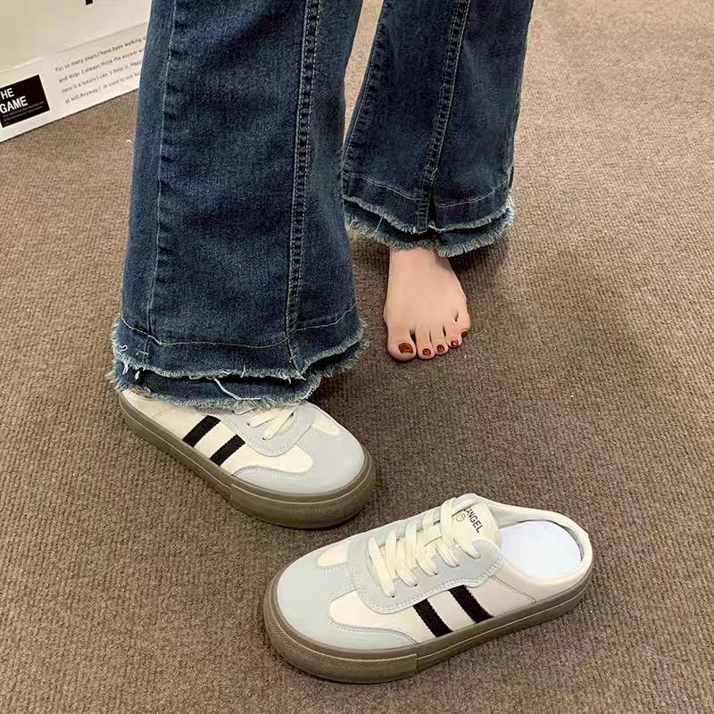 懶人鞋 穆勒鞋 女 厚底帆布鞋 韓系小白鞋 後踩帆布鞋 板鞋 百搭女鞋 增高鞋 學生鞋 厚底懶人鞋 透氣休閒鞋 6752-細節圖4