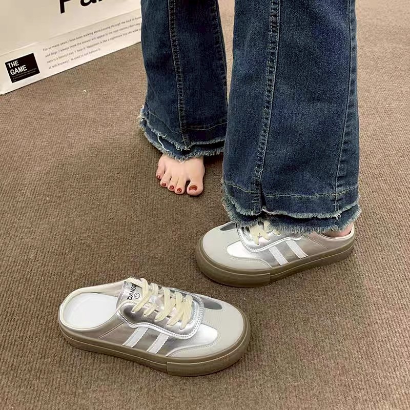 懶人鞋 穆勒鞋 女 厚底帆布鞋 韓系小白鞋 後踩帆布鞋 板鞋 百搭女鞋 增高鞋 學生鞋 厚底懶人鞋 透氣休閒鞋 6752-細節圖7