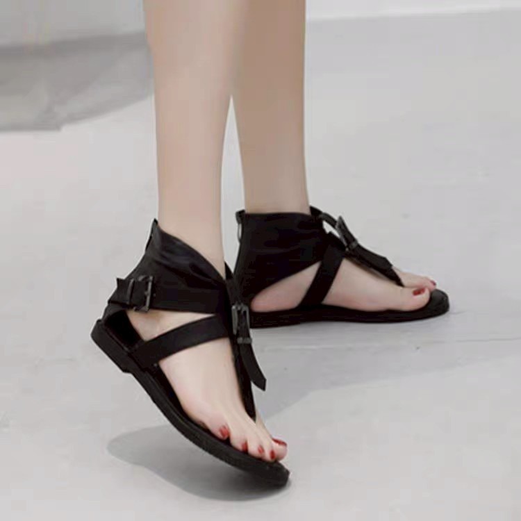 羅馬涼鞋 女生涼鞋 個性涼鞋 T字涼鞋 後拉鍊 涼鞋 黑色 棕色 夏季新款 懶人鞋 輕量舒適 百搭涼鞋 平底鞋 967A-細節圖4