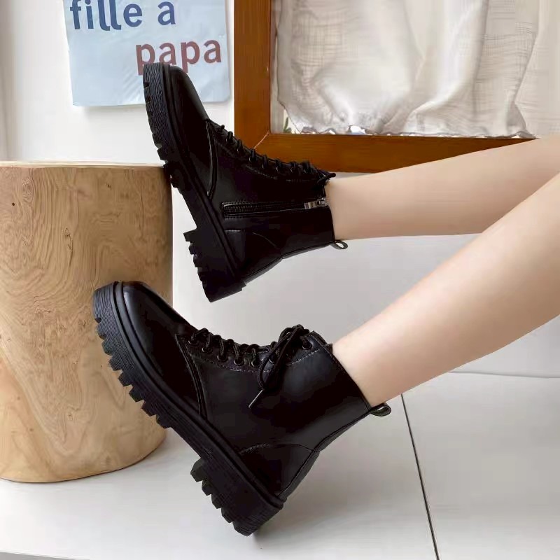 大尺碼42馬丁靴 女靴 短靴 厚底靴 工裝靴 中筒靴 粗跟靴 綁帶靴 拉鍊靴 增高靴 學生靴 百搭靴 黑色靴 S4646-細節圖3