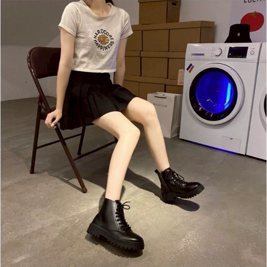 大尺碼42馬丁靴 女靴 短靴 厚底靴 工裝靴 中筒靴 粗跟靴 綁帶靴 拉鍊靴 增高靴 學生靴 百搭靴 黑色靴 S4646-細節圖6