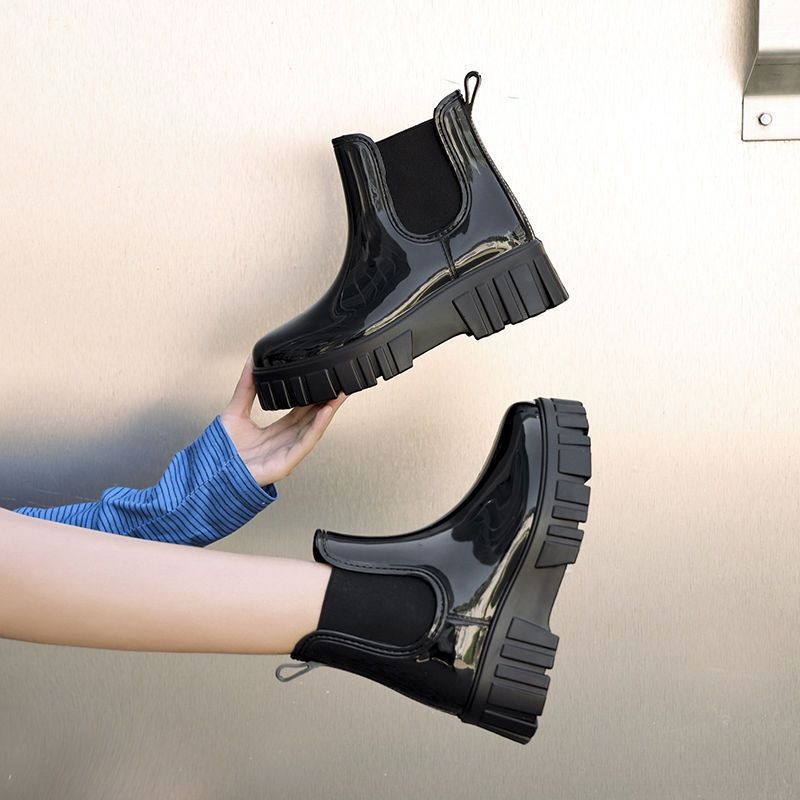 防水雨靴 厚底雨鞋 切爾西靴 女雨鞋 短靴 雨靴 防滑雨靴 一體成型雨鞋 光面靴 黑色雨靴 奶茶色靴 女短靴 AC999-細節圖3