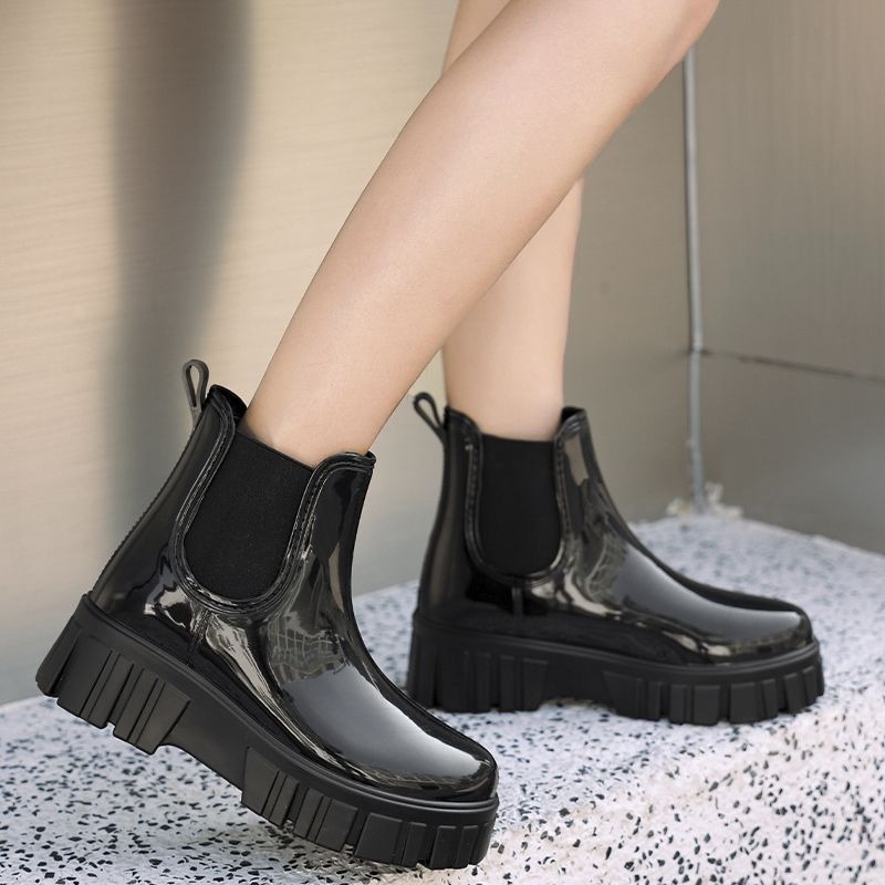 防水雨靴 厚底雨鞋 切爾西靴 女雨鞋 短靴 雨靴 防滑雨靴 一體成型雨鞋 光面靴 黑色雨靴 奶茶色靴 女短靴 AC999-細節圖4