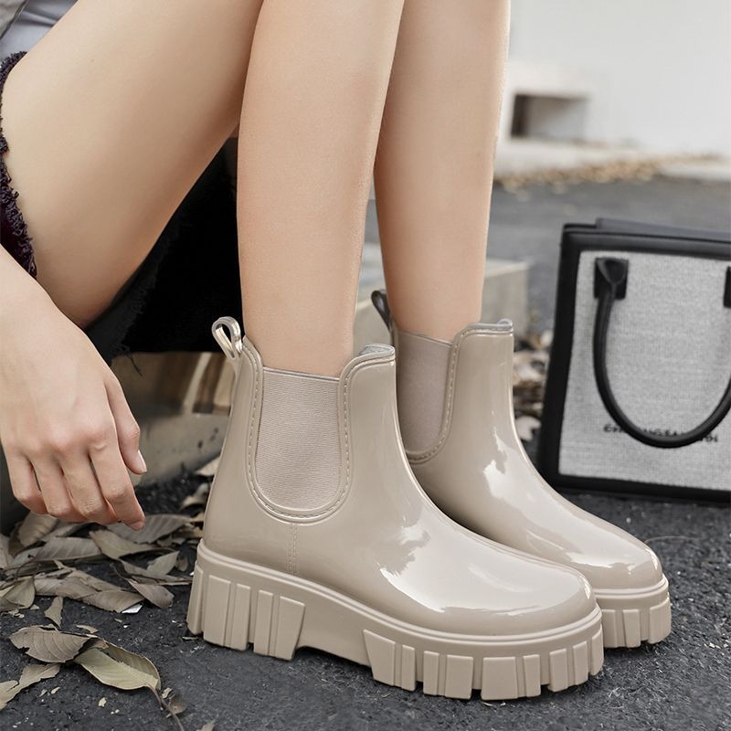 防水雨靴 厚底雨鞋 切爾西靴 女雨鞋 短靴 雨靴 防滑雨靴 一體成型雨鞋 光面靴 黑色雨靴 奶茶色靴 女短靴 AC999-細節圖9