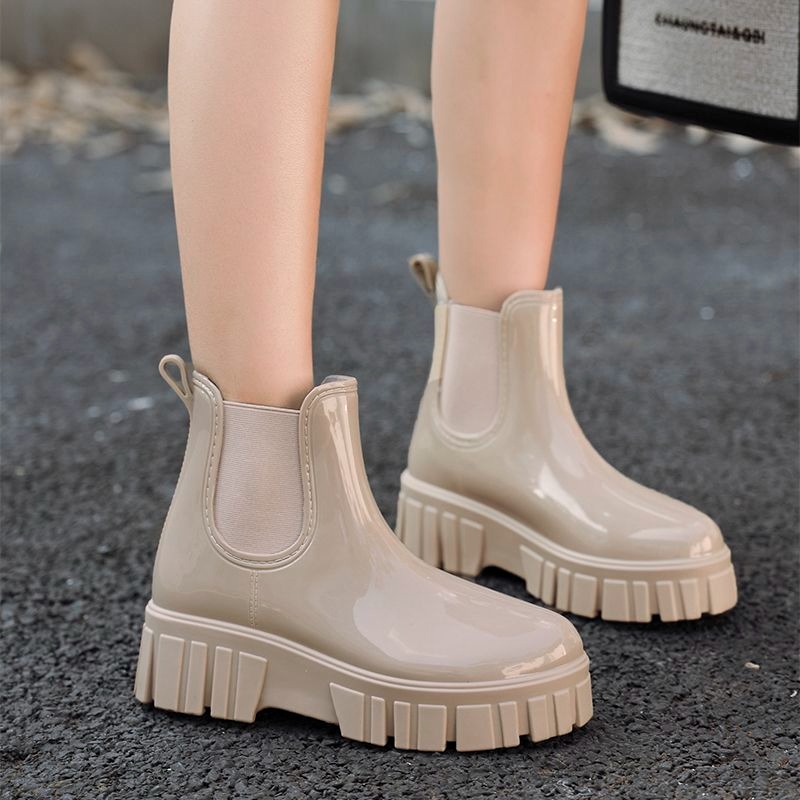 防水雨靴 厚底雨鞋 切爾西靴 女雨鞋 短靴 雨靴 防滑雨靴 一體成型雨鞋 光面靴 黑色雨靴 奶茶色靴 女短靴 AC999-細節圖10