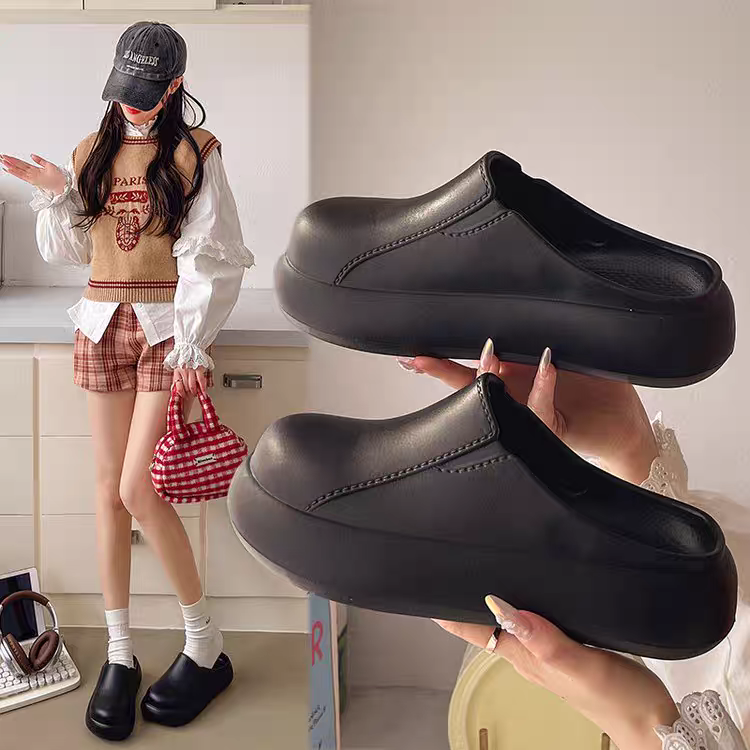 厚底拖鞋 懶人鞋款 一體成型 防水拖鞋 居家拖鞋 外出拖鞋 穿搭休閒鞋 女生厚底鞋 防滑拖鞋 輕便拖鞋 QQ195-細節圖2