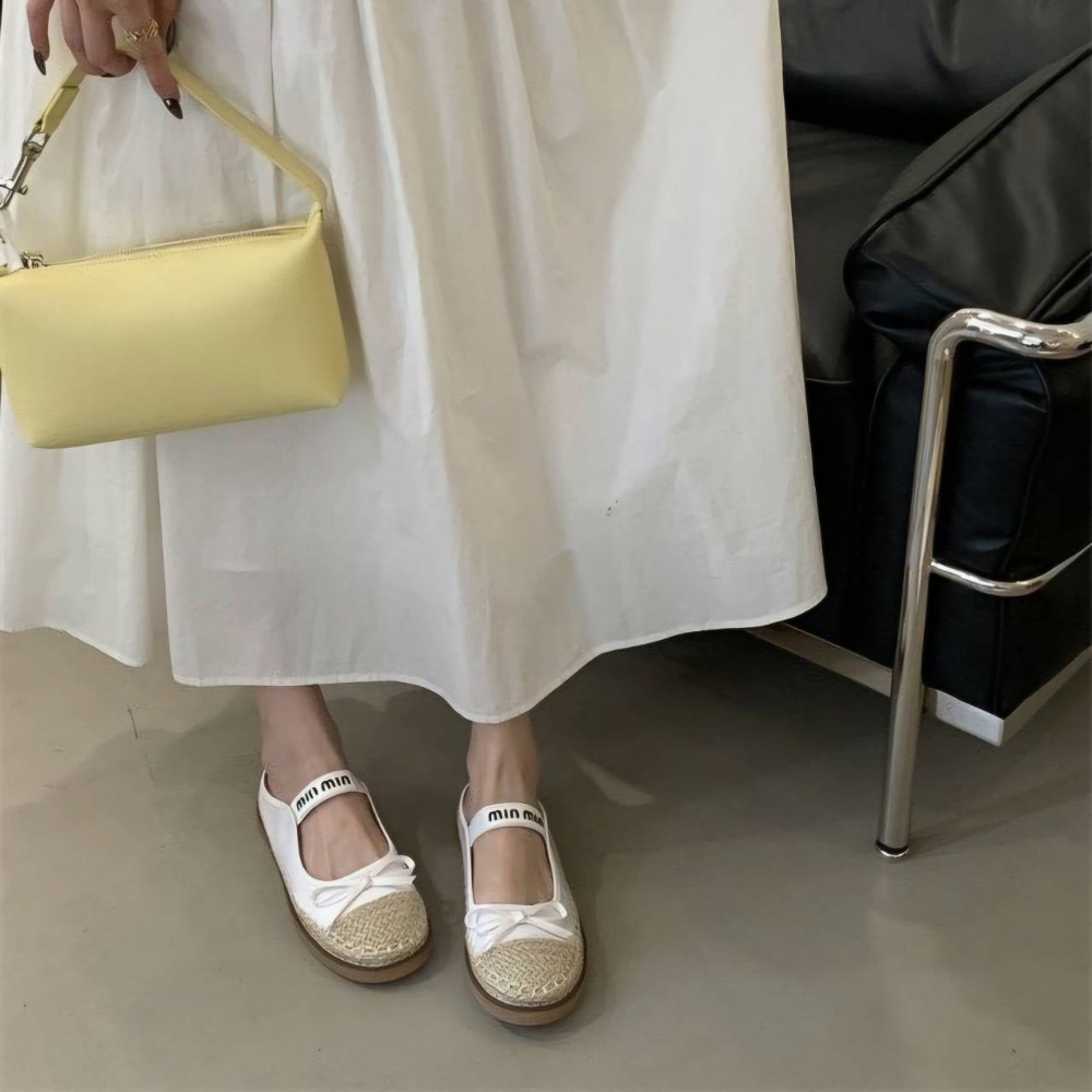 草編鞋 麻編鞋 編織 平底鞋 厚底草編鞋 透氣編織鞋 蝴蝶結女鞋 夏日度假鞋 淑女平底鞋 百搭包頭鞋 5698-細節圖3