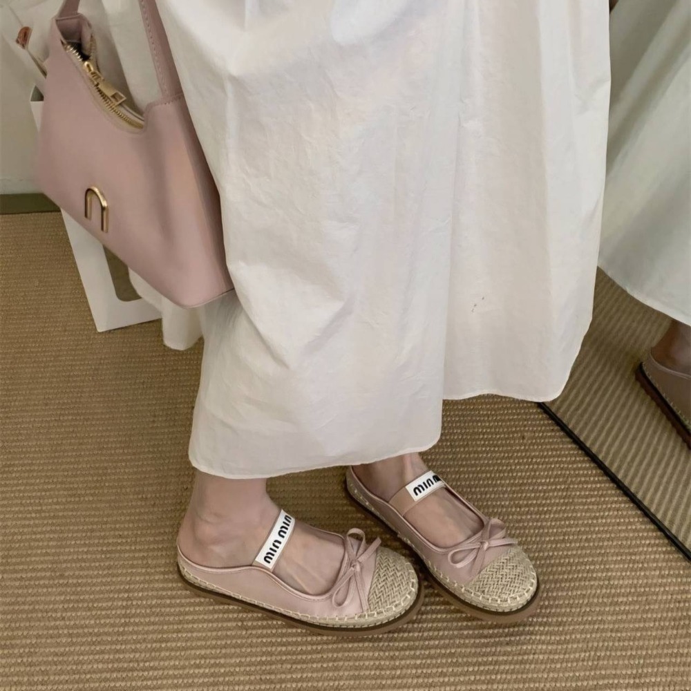 草編鞋 麻編鞋 編織 平底鞋 厚底草編鞋 透氣編織鞋 蝴蝶結女鞋 夏日度假鞋 淑女平底鞋 百搭包頭鞋 5698-細節圖5