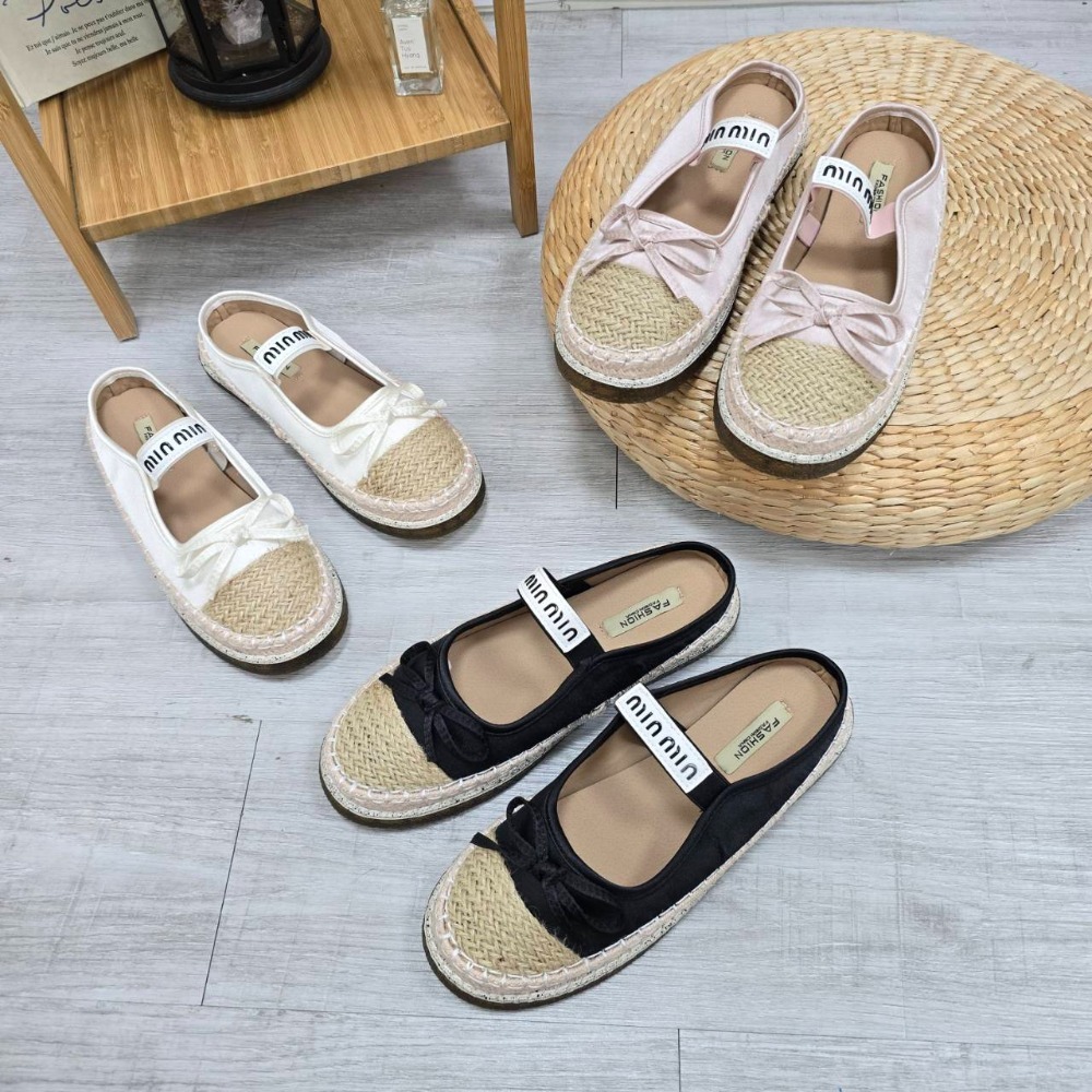 草編鞋 麻編鞋 編織 平底鞋 厚底草編鞋 透氣編織鞋 蝴蝶結女鞋 夏日度假鞋 淑女平底鞋 百搭包頭鞋 5698-細節圖7