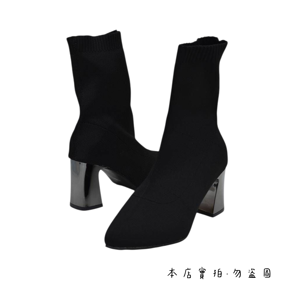 尖頭襪套短靴 彈力貼合小腿 顯瘦修飾腿型 穩定粗跟設計 行走舒適不累腳 時尚百搭 秋冬必備高跟靴G908-規格圖8