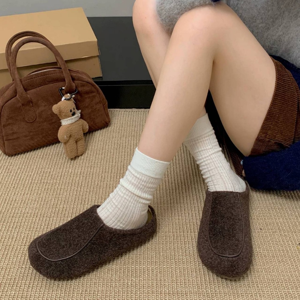 絨毛拖鞋 懶人鞋 厚底拖鞋 一腳蹬拖鞋 居家拖鞋 百搭拖鞋 保暖拖鞋 軟底拖鞋 韓系拖鞋 懶人厚底鞋 冬季拖鞋G2488-細節圖2