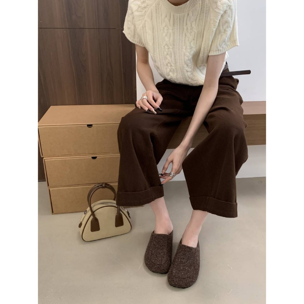 絨毛拖鞋 懶人鞋 厚底拖鞋 一腳蹬拖鞋 居家拖鞋 百搭拖鞋 保暖拖鞋 軟底拖鞋 韓系拖鞋 懶人厚底鞋 冬季拖鞋G2488-細節圖3