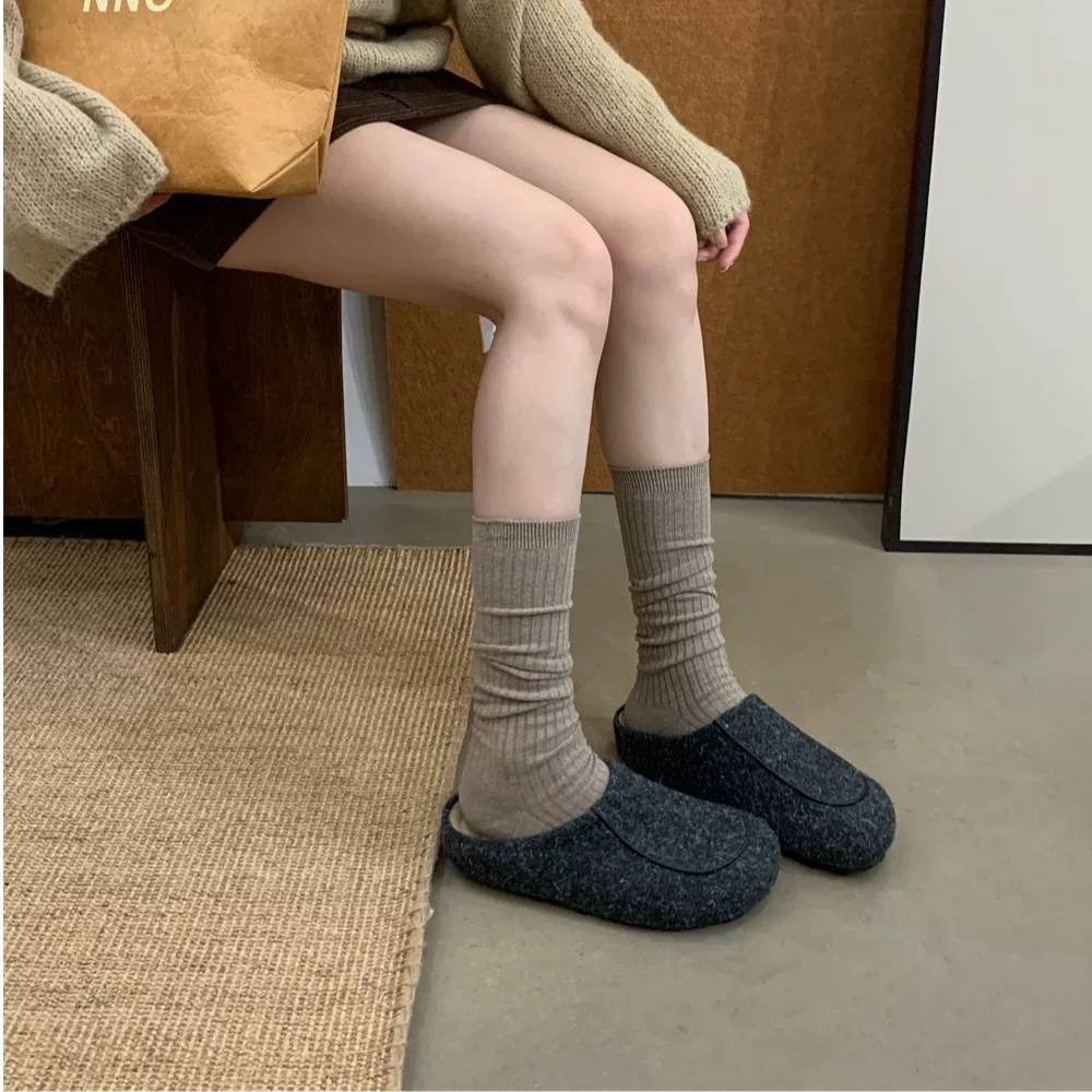 絨毛拖鞋 懶人鞋 厚底拖鞋 一腳蹬拖鞋 居家拖鞋 百搭拖鞋 保暖拖鞋 軟底拖鞋 韓系拖鞋 懶人厚底鞋 冬季拖鞋G2488-細節圖5