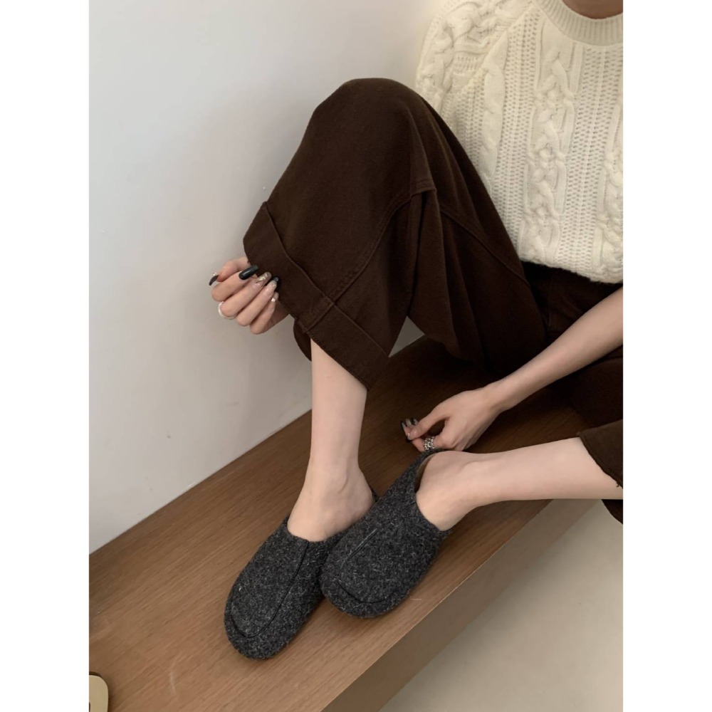 絨毛拖鞋 懶人鞋 厚底拖鞋 一腳蹬拖鞋 居家拖鞋 百搭拖鞋 保暖拖鞋 軟底拖鞋 韓系拖鞋 懶人厚底鞋 冬季拖鞋G2488-細節圖6