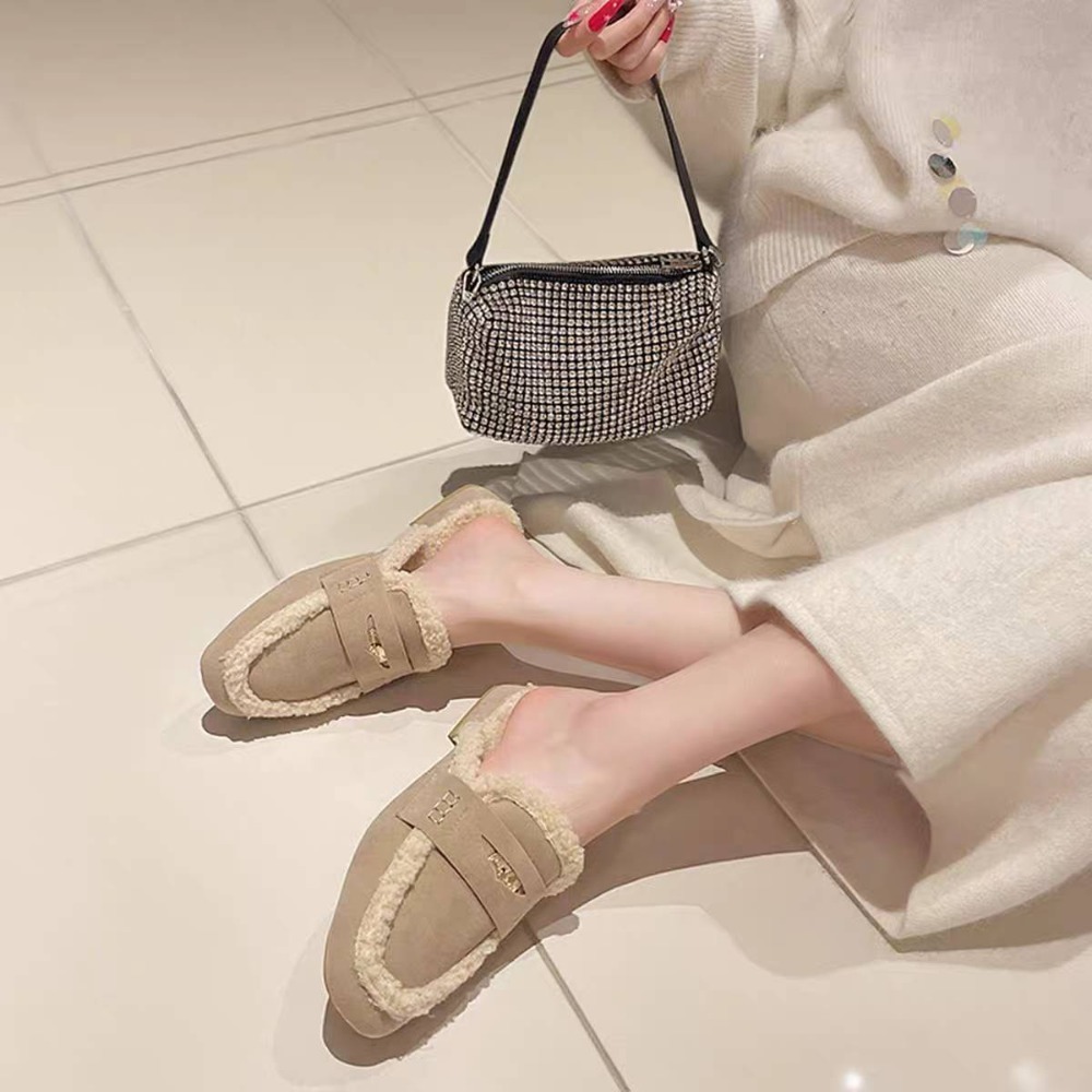 毛絨樂福拖鞋 秋冬保暖鞋 女生厚底拖鞋 內刷毛拖鞋 一腳蹬懶人鞋 室內外兩穿鞋 柔軟防滑鞋 G255-細節圖3