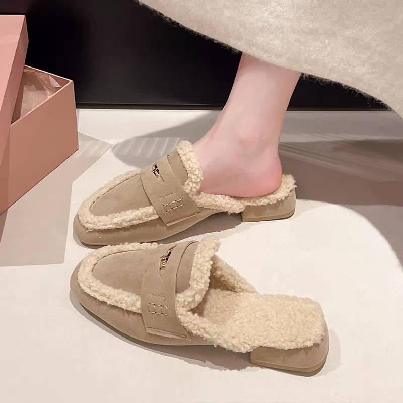 毛絨樂福拖鞋 秋冬保暖鞋 女生厚底拖鞋 內刷毛拖鞋 一腳蹬懶人鞋 室內外兩穿鞋 柔軟防滑鞋 G255-細節圖4