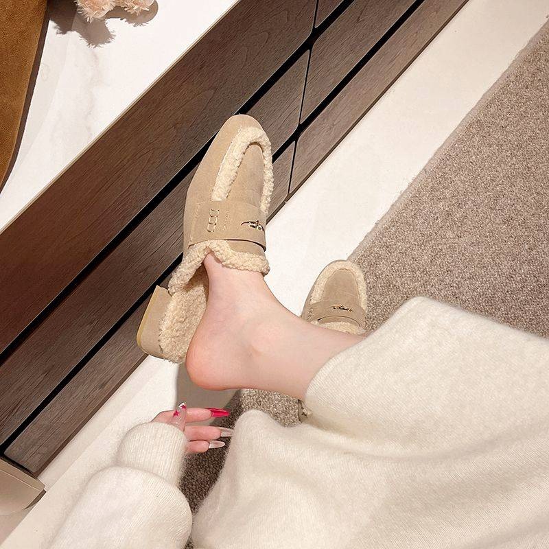 毛絨樂福拖鞋 秋冬保暖鞋 女生厚底拖鞋 內刷毛拖鞋 一腳蹬懶人鞋 室內外兩穿鞋 柔軟防滑鞋 G255-細節圖5