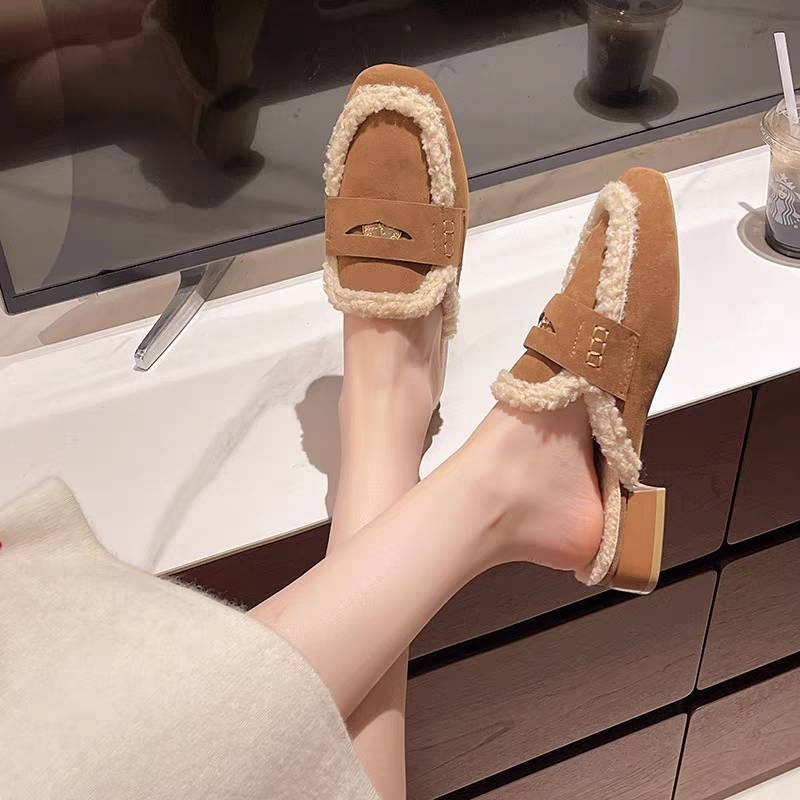 毛絨樂福拖鞋 秋冬保暖鞋 女生厚底拖鞋 內刷毛拖鞋 一腳蹬懶人鞋 室內外兩穿鞋 柔軟防滑鞋 G255-細節圖7