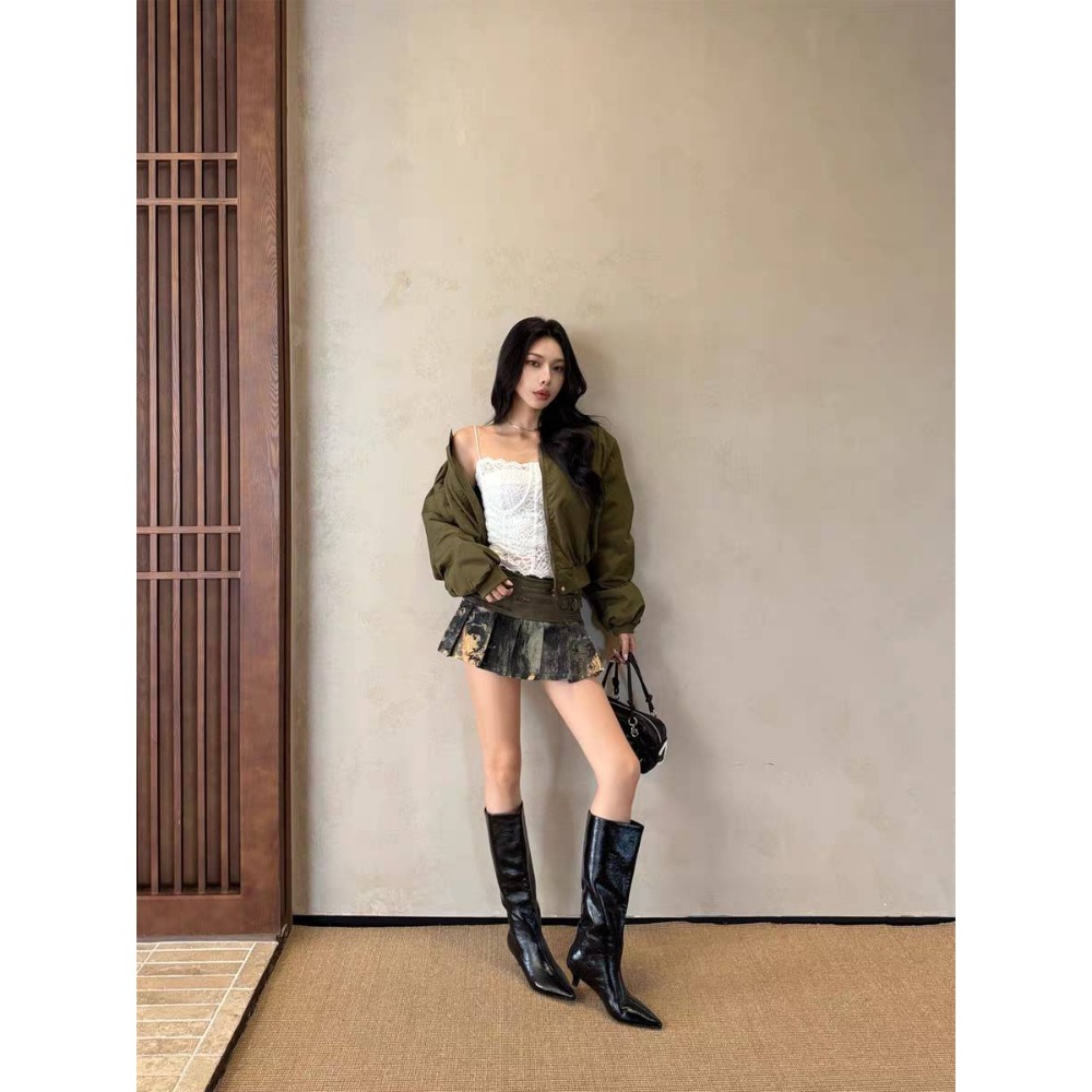 尖頭靴 長靴 小貓跟靴 漆皮靴 時尚靴 顯瘦靴 秋冬靴 女生靴 百搭靴 韓系靴 氣場靴-細節圖2