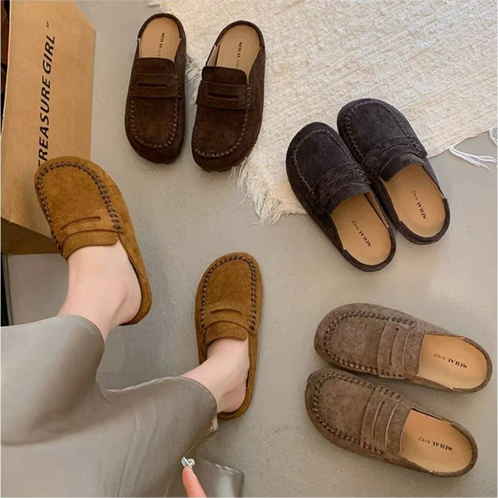 麂皮樂福拖鞋 樂福鞋 懶人鞋 拖鞋 女生鞋 麂皮鞋 豆豆鞋 平底鞋 軟底鞋 防滑鞋 質感鞋 百搭鞋 秋冬鞋 869-細節圖2