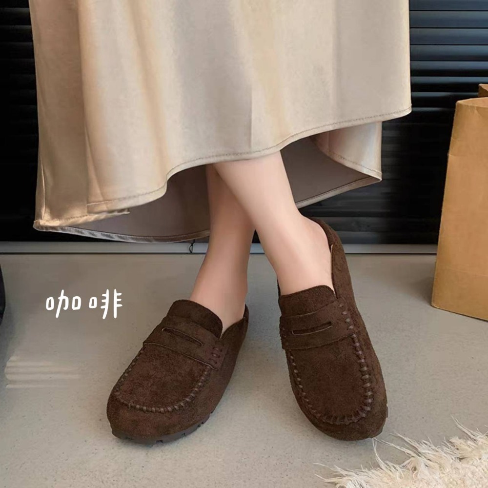 麂皮樂福拖鞋 樂福鞋 懶人鞋 拖鞋 女生鞋 麂皮鞋 豆豆鞋 平底鞋 軟底鞋 防滑鞋 質感鞋 百搭鞋 秋冬鞋 869-細節圖6